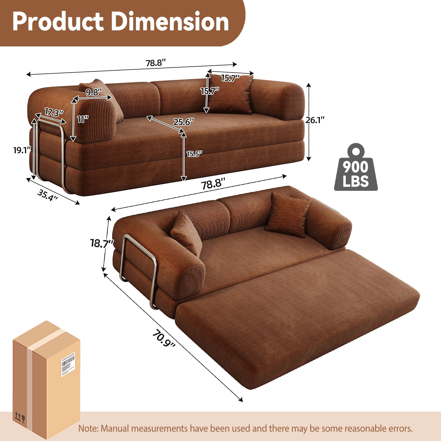 Eyisean 78.8" Corduroy Convertible Sofa Bed with Stainless Fixed-Shape Frame, 4-in-1 Boneless Loveseat with Pull-Out Bed, Lounge Futon Sofa Couch Floor Mattress for Living Room, No Assembly Required
