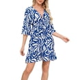 thumbnail image 2 of Karight Womens Summer Dresses Casual Boho Floral Babydoll Tropical Leaf Print V Neck Half Sleeve Tie Waist Ruffle Hem Cover Up Dress Casual Beach Dress, 2 of 9