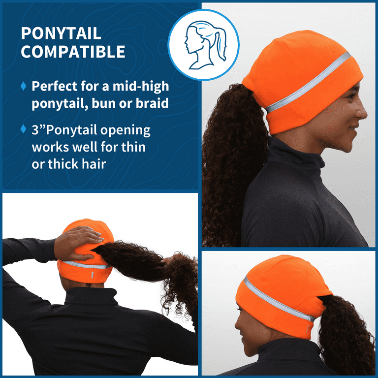 Ponytail Hat Reflective Winter Running Beanie