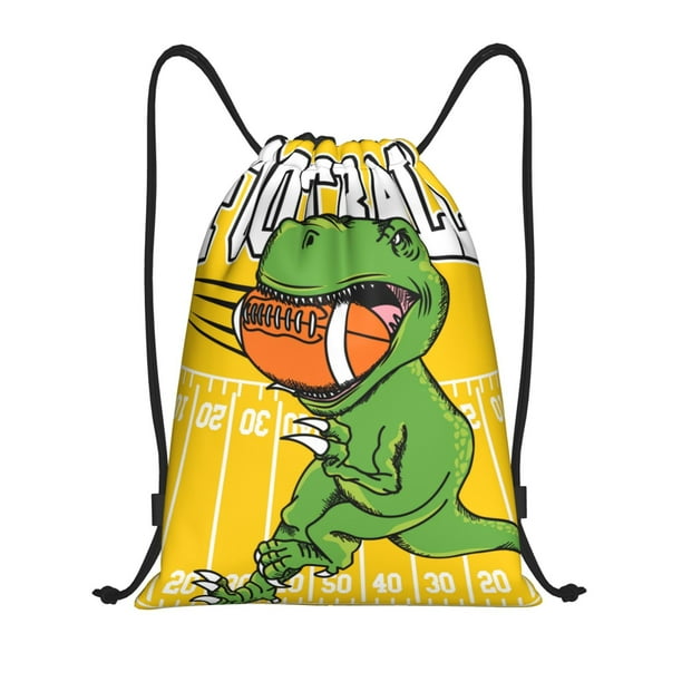 Fotbe T-Rex Playing Football Bolsa Mochila con Cordón Estampada, Bolsa de Gimnasio Deportiva, Bolsa Cinch, Bolsa con Cordón para Hombres y Mujeres-Small
