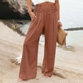 thumbnail image 2 of Womens Stylish Comfy Cotton Linen High Waist Pant Versatile Solid Color Wide Leg Pants Loose Elastic Straight Leg Pants, 2 of 5