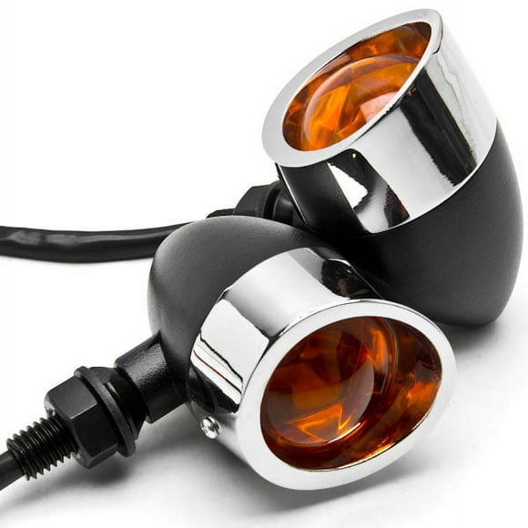 Krator 2pc Black / Chrome Motorcycle Turn Signals Lights Compatible with Harley Davidson V-Rod Night Street V Rod