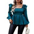 thumbnail image 1 of Haut Court Décontracté pour Femmes à Volants, Encolure Carrée, Manches Longues, Blouses à Basque, 1 of 8