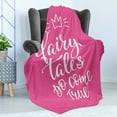 thumbnail image 4 of Once upon a Time Soft Flannel Fleece Throw Blanket, Fairy Tales Do Come True Inspirational Calligraphy Princess Crown, Cozy Plush for Indoor and Outdoor Use, 70" x 90", Hot Pink White, by Ambesonne, 4 of 5