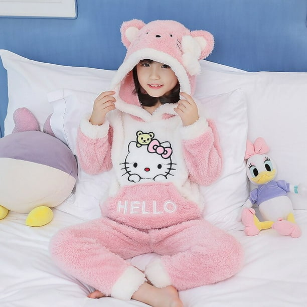 Pijamas de Hello Kitty para ninos y ninas ropa de casa de felpa de franela gruesa conjunto con capucha mantiene el calor dibujos animados Otono e Invierno Bodega Aurrera en linea