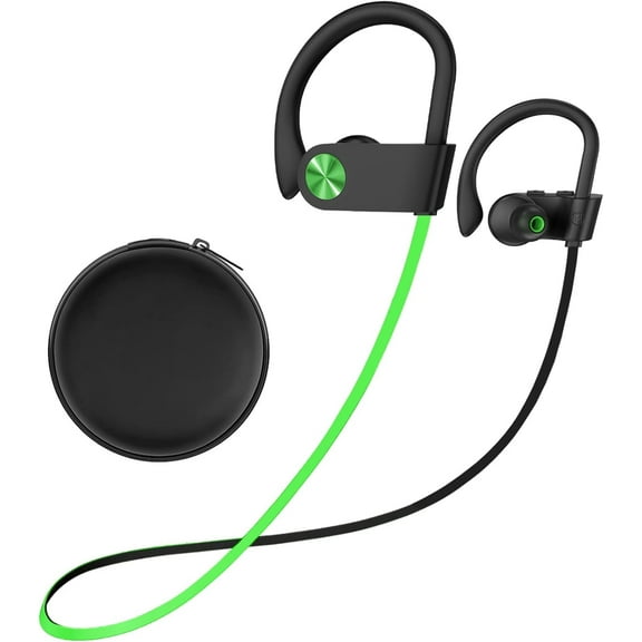 Bluetooth Headphones, 5.3 Wireless Sports Earbuds IPX7 Waterproof with Mic, Stereo Sweatproof in-Ear Earphones, Noise Cancelling Headsets for Gym Running Workout, 16 Hours Playtime - GreenBlack
