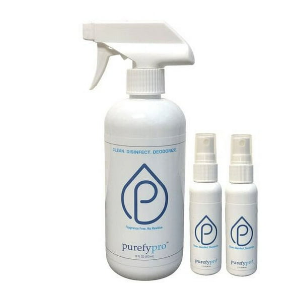 Purefypro Disinfectant Spray Set (16oz, 50mlx2) Eliminate 99.9999% Virus and Germs. Hospital Grade. No Residue. No Rinse. Safe for Anywhere Anyone.