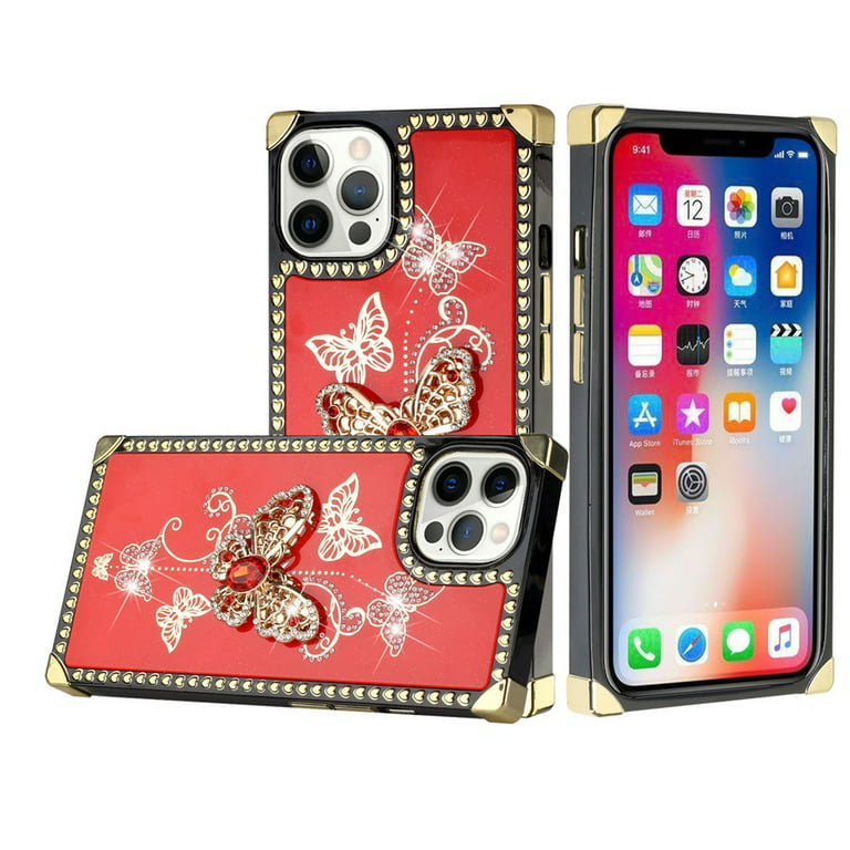 Bling Luxury Butterfly Kickstand Square Case For iPhone 14 Pro Max