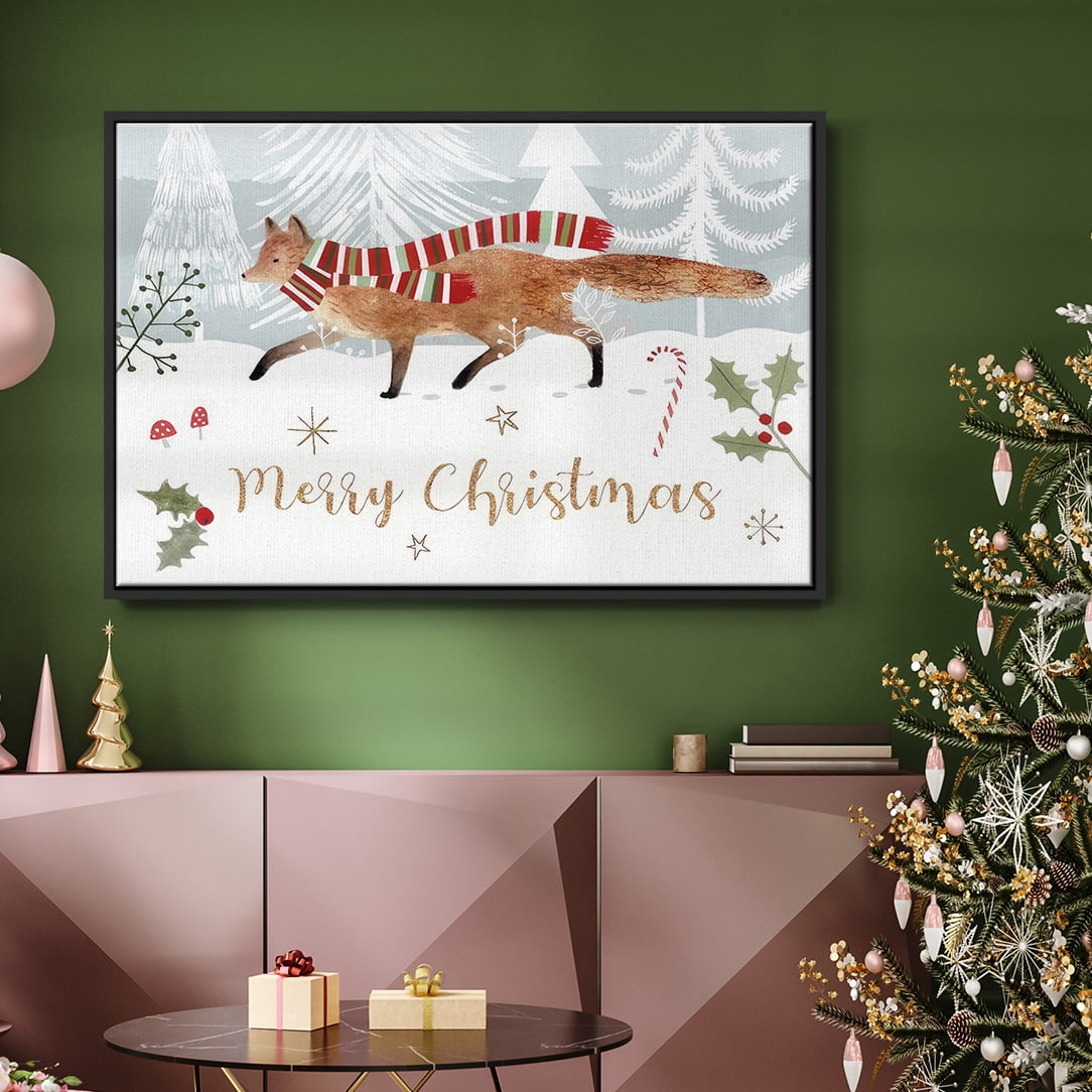 Woodland Christmas Collection A - Framed Gallery Wrapped Holiday Canvas - 17 x 25 - Black Frame