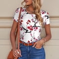 thumbnail image 6 of KLL Women 's Crew Neck Bodysuit Jumpsuits Cherry Blossoms Print Short onesies Stretch T Shirts, 6 of 7