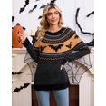 thumbnail image 5 of Cogild Women's Halloween Fair Isle Sweater - Vintage Bat Pattern Brown Knit Pullover, Cozy Fall & Spooky Season Outfit, 5 of 8