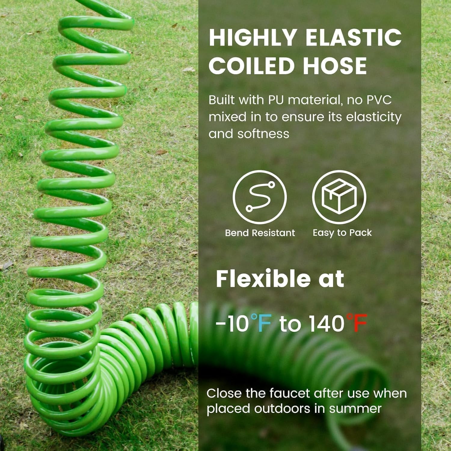 1/2” Polyurethane Coil Garden Hose 50 FT