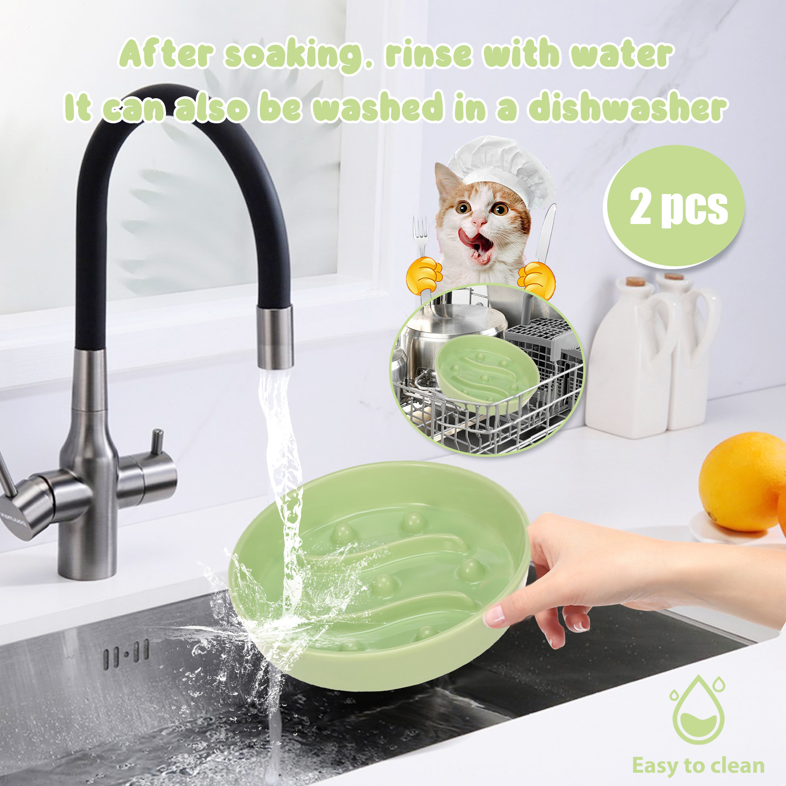 2 Pcs Cat Slow Feeder Bowl Smooth Ceramic Cat Food Bowl Slow Feeder with Nonslip Bottom，Keeps Pets Busy and Prevents Puppy Overeating