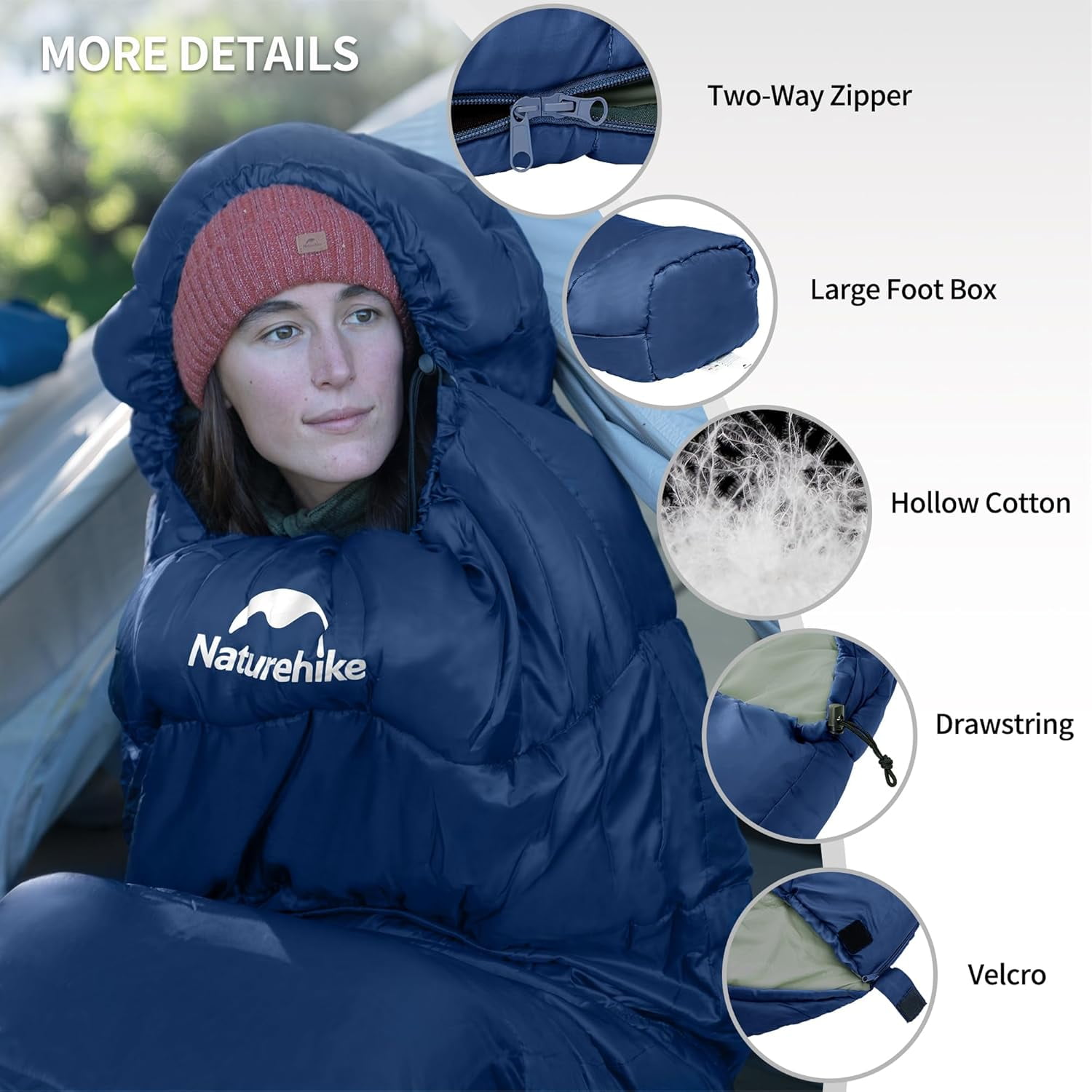 Sleeping Bags for Adults, 23-39℉ Mummy Backpacking Sleeping Bag, 0 Degree Lightweight Sleeping Bag Warm for Camping, Hiking (Navy, Medium)