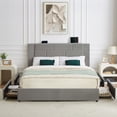 thumbnail image 5 of VECELO Full Bed Frame with 4 Storage Drawers and Charging Station, Upholstered Platform Bed with Headboard, Wooden Slats Support, No Box Spring Needed, Easy Assembly, Dark Gray, 5 of 9