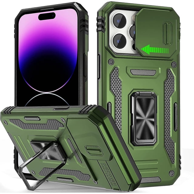 Armor Military Grade Case Compatible Iphone 14 Pro Max/14 Pro With Slide Camera Cover & Magnetic Ring Stand