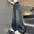 thumbnail image 5 of Avrnliq Womens High Waisted Wide Leg Baggy Jeans Vintage Wash Elastic Waist Pull On Denim Pants with Back Pockets Casual Streetwear Y2K Style Comfort Loose Trousers,Size 12-13T, 5 of 9