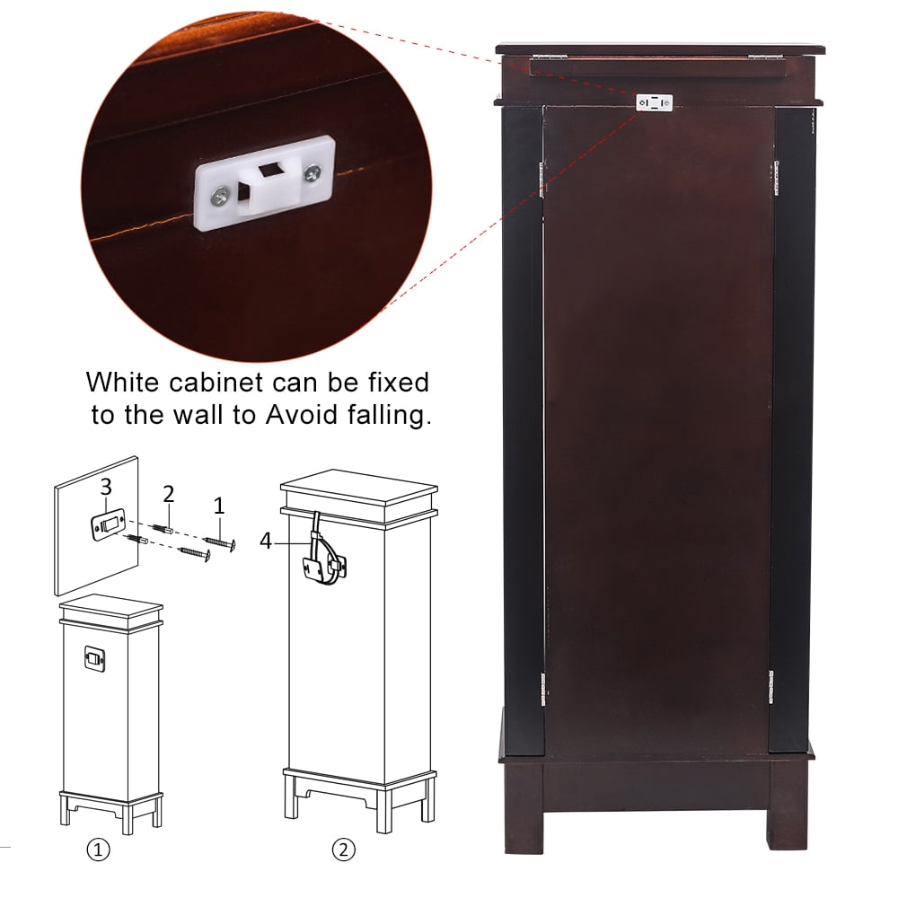Classic Jewelry Armoire With Mirror 8 Drawers & 16 Necklace Hooks 2 Side Swing Doors Brown