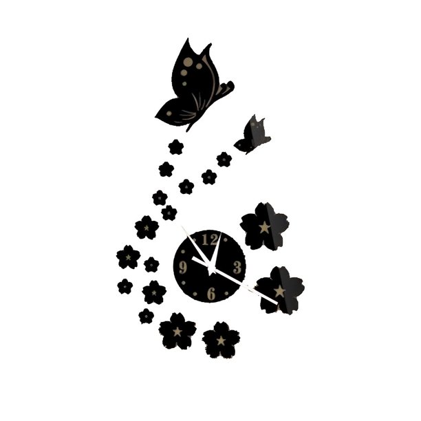 Reloj de pared Wosthever 3D con flor de mariposa negro decoración del hogar
