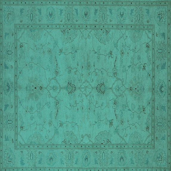 Ahgly Company Machine Washable Indoor Square Oriental Turquoise Blue Industrial Area Rugs, 7' Square