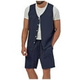 thumbnail image 1 of BADHUB Men’s Summer 2-Piece Beach Cotton Linen Set Solid Color Short Sleeve Button Down T Shirts & Drawstring Short Pants With Pocket Lightweight Sets, 1 of 8