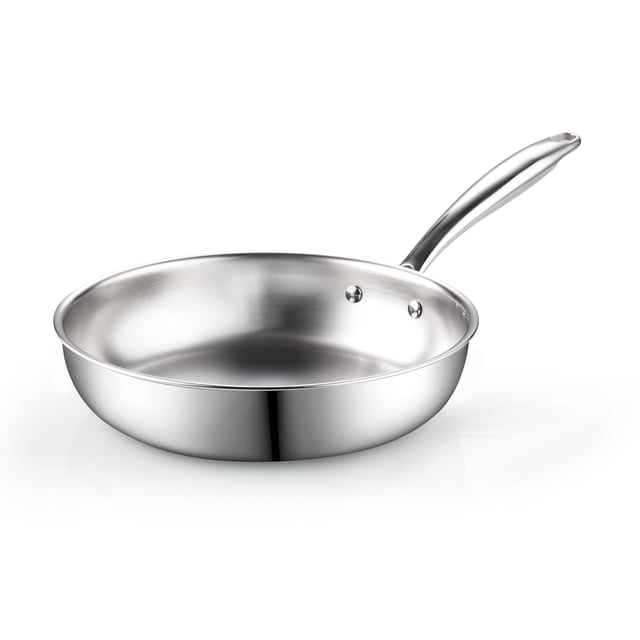 Sartén de acero inoxidable de 10 pulgadas revestida de tres capas para cocina de inducción color plateado