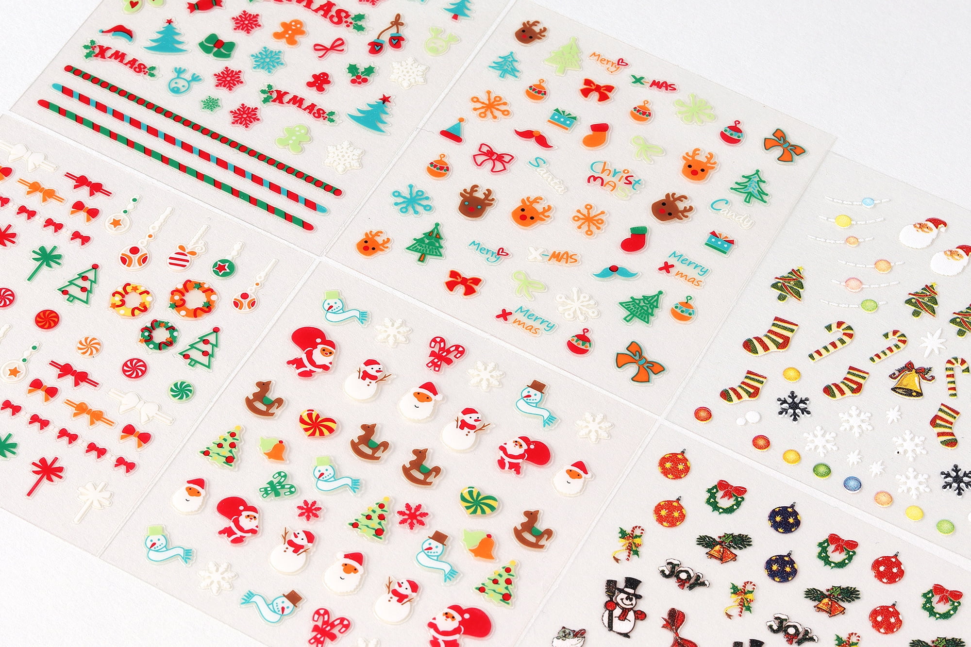30sheet GlossyBlossom 3D Christmas Nail Stickers – Korean Made Holiday Nail Art Decals for Festive DIY Manicure, Santa, Reindeer, Snowflake & Tree Designs
