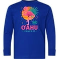 thumbnail image 3 of Inktastic O'ahu Hawaii Flamingo Retro Sunset Long Sleeve Youth T-Shirt, 3 of 5