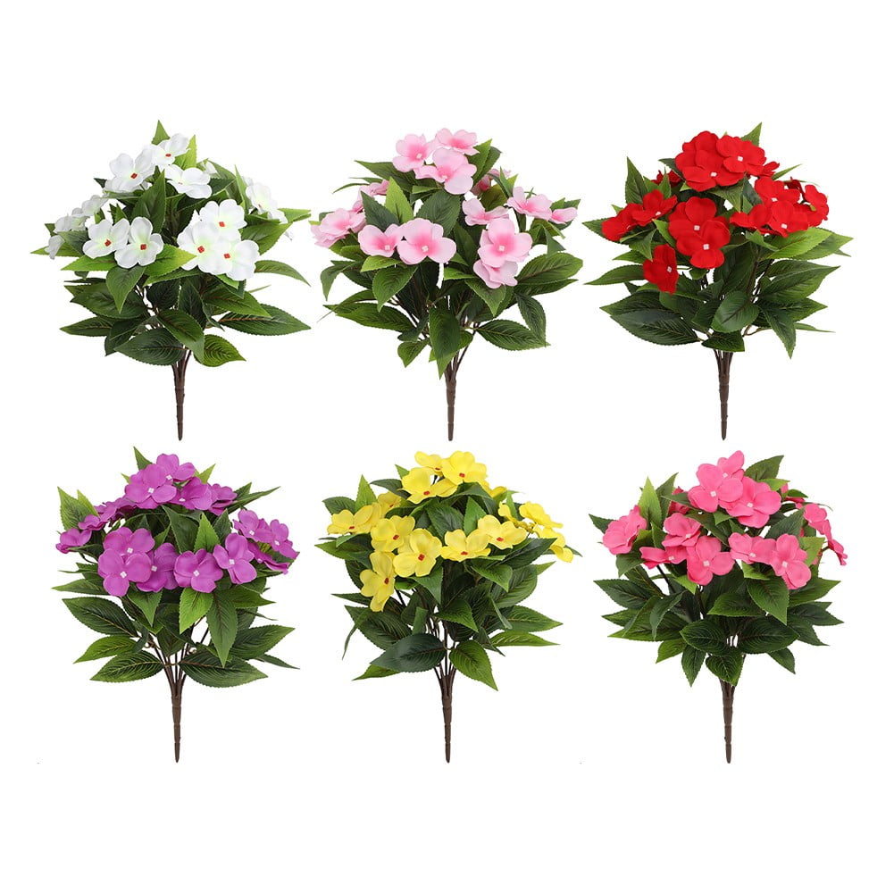 Vibrant 4 Pcs Artificial Impatiens Flowers For Year-Round Outdoor Decor!