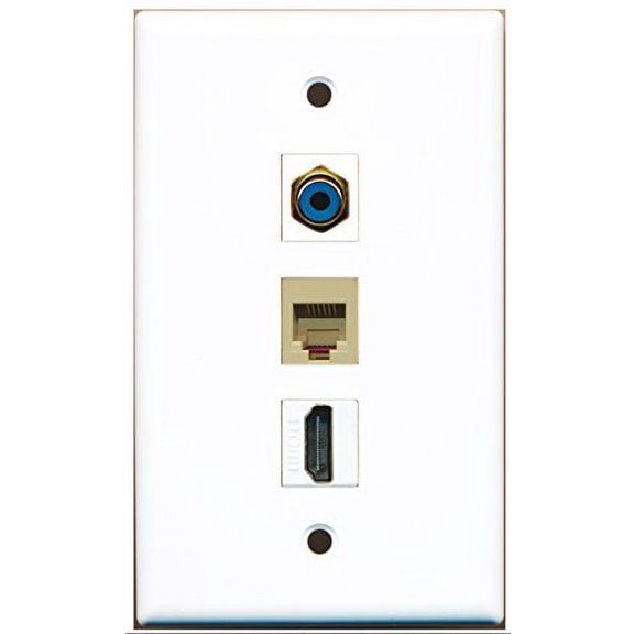 RiteAV - 1 Port HDMI and 1 Port RCA Blue and 1 Port Phone RJ11 RJ12 Beige Wall Plate