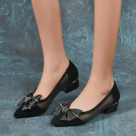 

Mishuowoti Pumps for women 2023 Ladies Fashion Solid Color Pointed Toe Mesh Bow Hollow Hollow Pumps With Heel Shoes