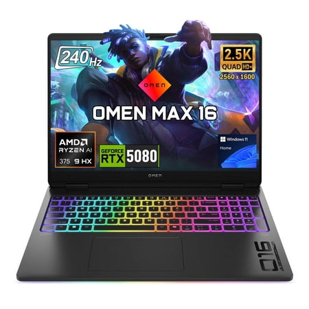 HP Omen MAX RTX 5080 Gaming Laptop, 16" WQXGA 240Hz, AMD Ryzen AI 9 HX 375, 32GB DDR5, 1TB SSD, Windows 11 Home