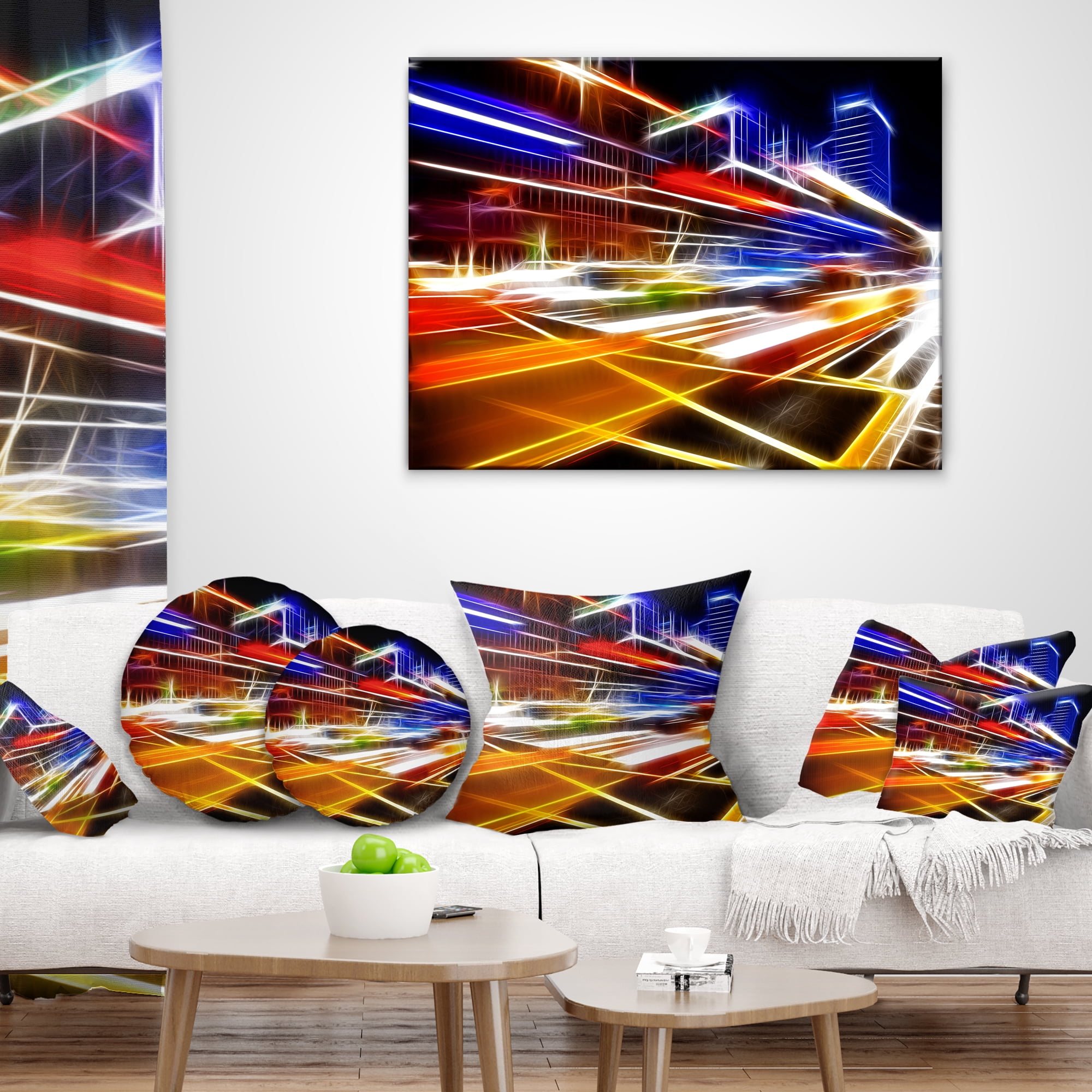 Designart High Speed Traffic Trails - Cityscape Digital Throw Pillow - 12x20