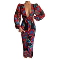 thumbnail image 2 of FcBaudy Robe à Manches Longues à Col en V, Robes d'Été pour Femmes, Robes pour Femmes Mode Femmes Imprimé Décontracté Col en V Manches Longues Robe de Vacances Robe Femme, 2 of 6
