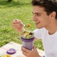 thumbnail image 6 of OCCOA Breakfast On The Go Cups, Salad Cup To Go, Take and Go Yogurt Cereal Overnight Oats Snack Parfait Containers & Salad Dressing Holder with Fork for Lunch, Fruit & Vegetable Jar,Purple, 6 of 6