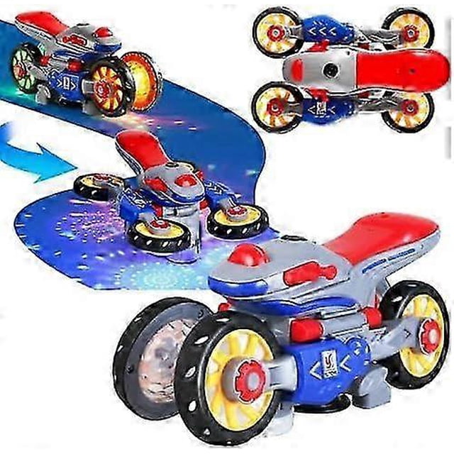 Kids Transforming Toy 360 Spinning Stunt,Deformation Motorcycle With Light And Music, LED Rechargeable Gift 26-27s