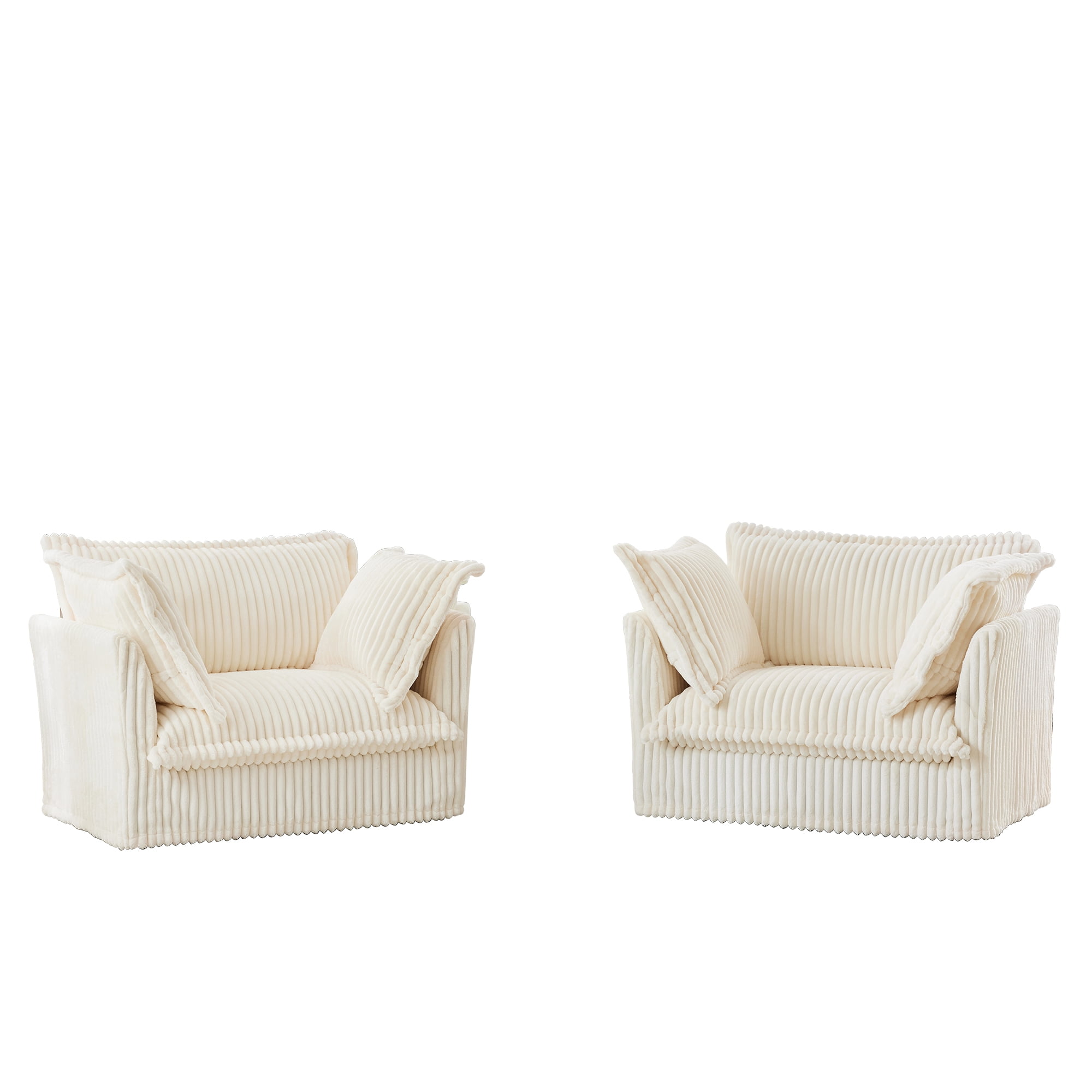 Gewnee 2 Deep Seat Cream Corduroy Fabric Accent Chair Sectional Sofa Couch Set for Living Room, Working Spaces