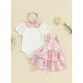 thumbnail image 2 of Infant Baby Girls Summer Outfit Off-Shoulder Rompers and Floral Ruffle Dress Headband Set, 2 of 9
