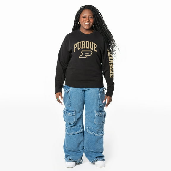 Women's ZooZatz Black Purdue Boilermakers Lightweight Fleece Pullover Sweatshirt