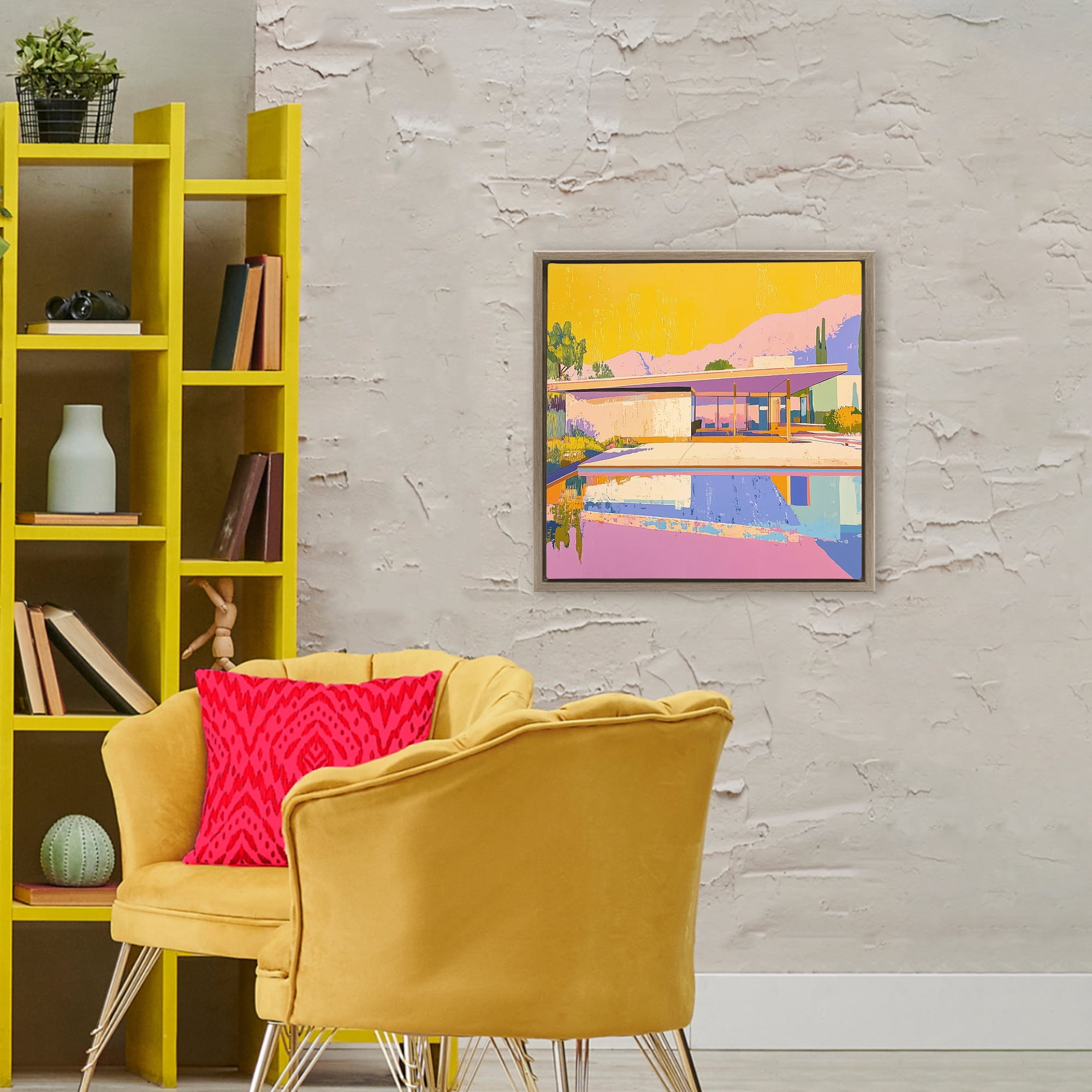 Stupell Industries Vivid Case Study House Brown Framed Floater Canvas Wall Art, design by Walker Noble