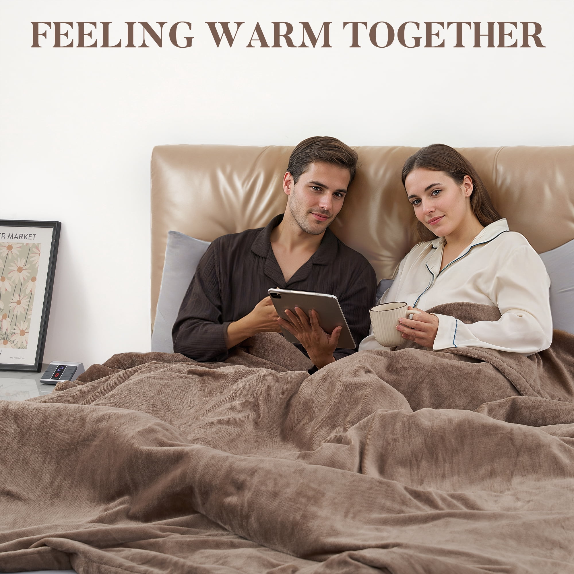 MaxKare Queen Electric Heated Blanket, 10 Heating Levels, 10H Timers, Dual Control, Machine Washable, ETL/FCC Certified, Linen