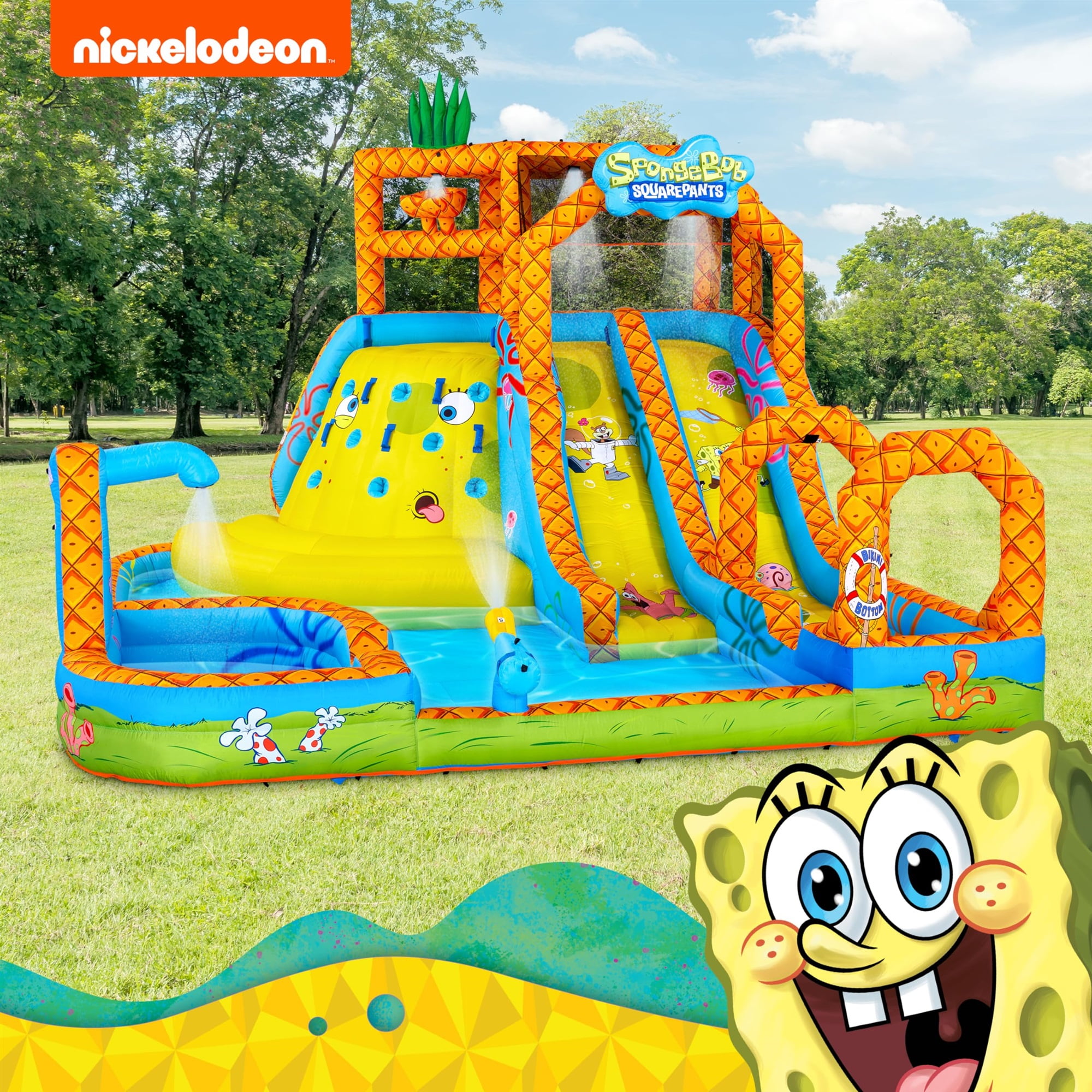 Sunny & Fun Fun SpongeBob Water Slide with Climbing Wall & Two Slides