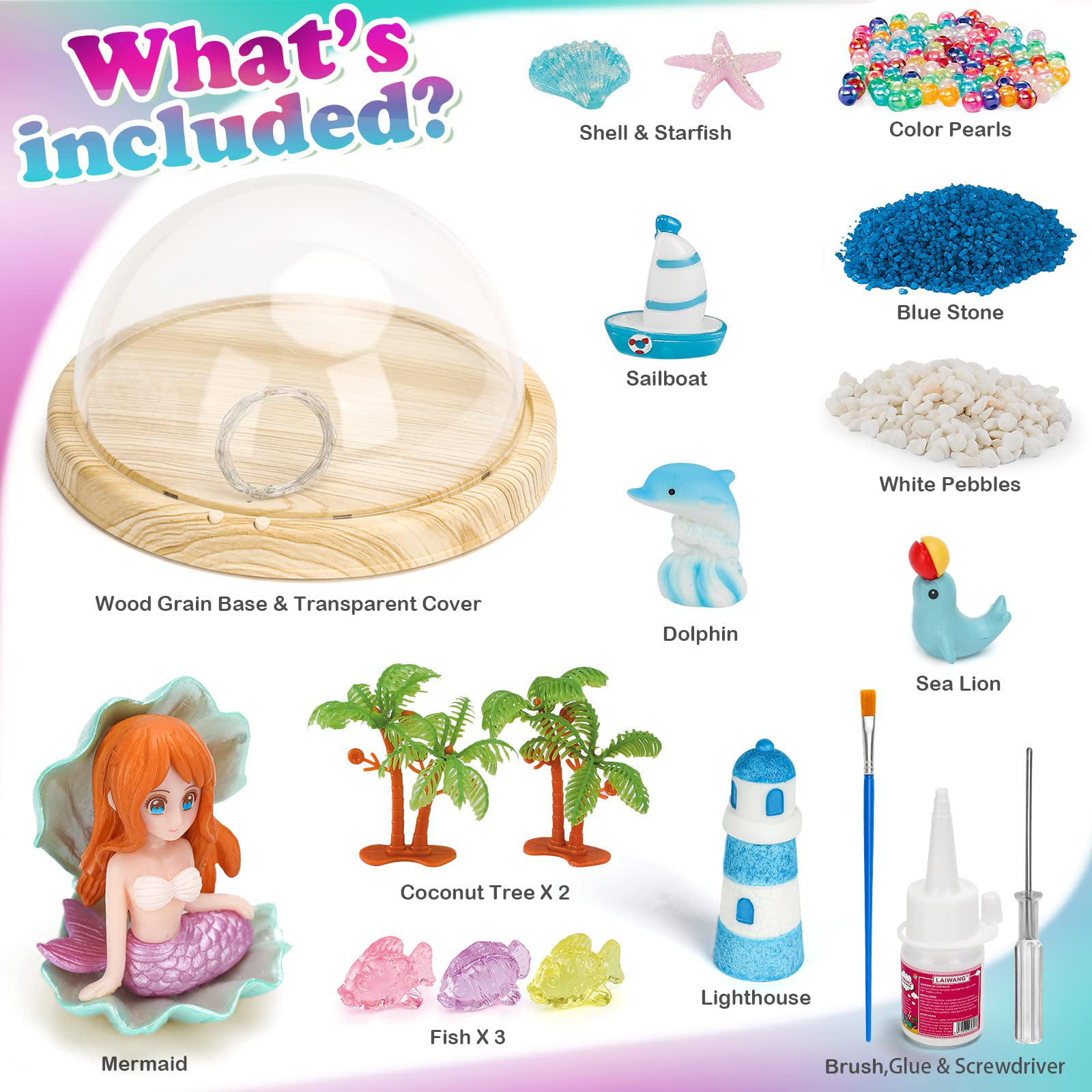 Girls Mermaid Toys DIY Light up Terrarium Kit for Kids Mermaid Gifts for Girls  5-7, Little Girl Gifts, Crafts for Girls 