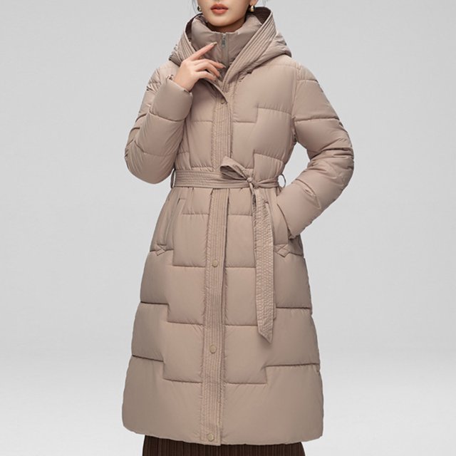 Parkas de manga larga para mujer, abrigo con capucha y costura ondulada para otoño e invierno, abrigo hasta la rodilla de longitud media, abrigo de manga larga para mujer