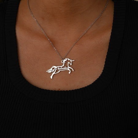 Cute Animal Horse Customized Name Necklace for Women Men 14K Yellow Gold Personalized Neck Chains