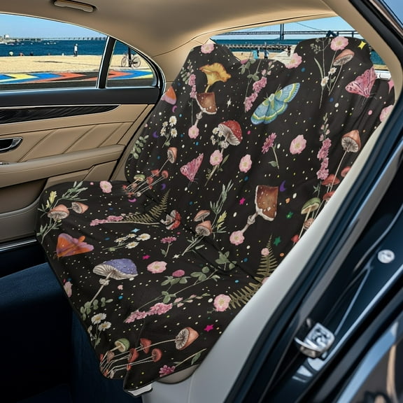 Drydeepin Cottagecore Mushroom Moth Wild Car Back Seat Cover, Starry Night Rear Bench Seat Towel Cover, Non-Slip Rear Seat Cover Universal Fit for Sedans SUVs Truck Auto Interior Decor
