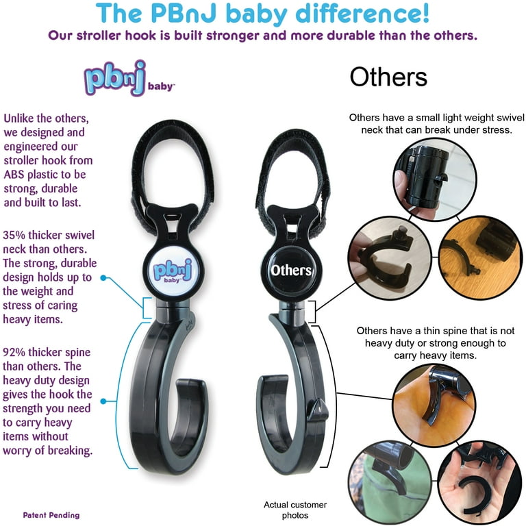  PBnJ baby Stroller Hooks for Hanging Diaper Bags - Mommy  Stroller Clip and Stroller Accessories Organizer Hook - Large Carabiner  Clips for Mom Purse Shopping Grocery Bag and Accessory - (2 Pack) : Baby