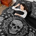 thumbnail image 4 of Homewish Bohemian Skull Damask 7-Piece Twin Bedding,Halloween Bedding Comforter Set,Black Gray,Black Reversible, 4 of 8