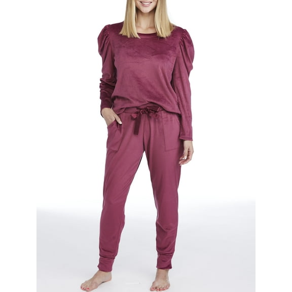Jessica Simpson Women’s Velour Puffed Long Sleeve Top and Jogger Pajama Set, 2pc