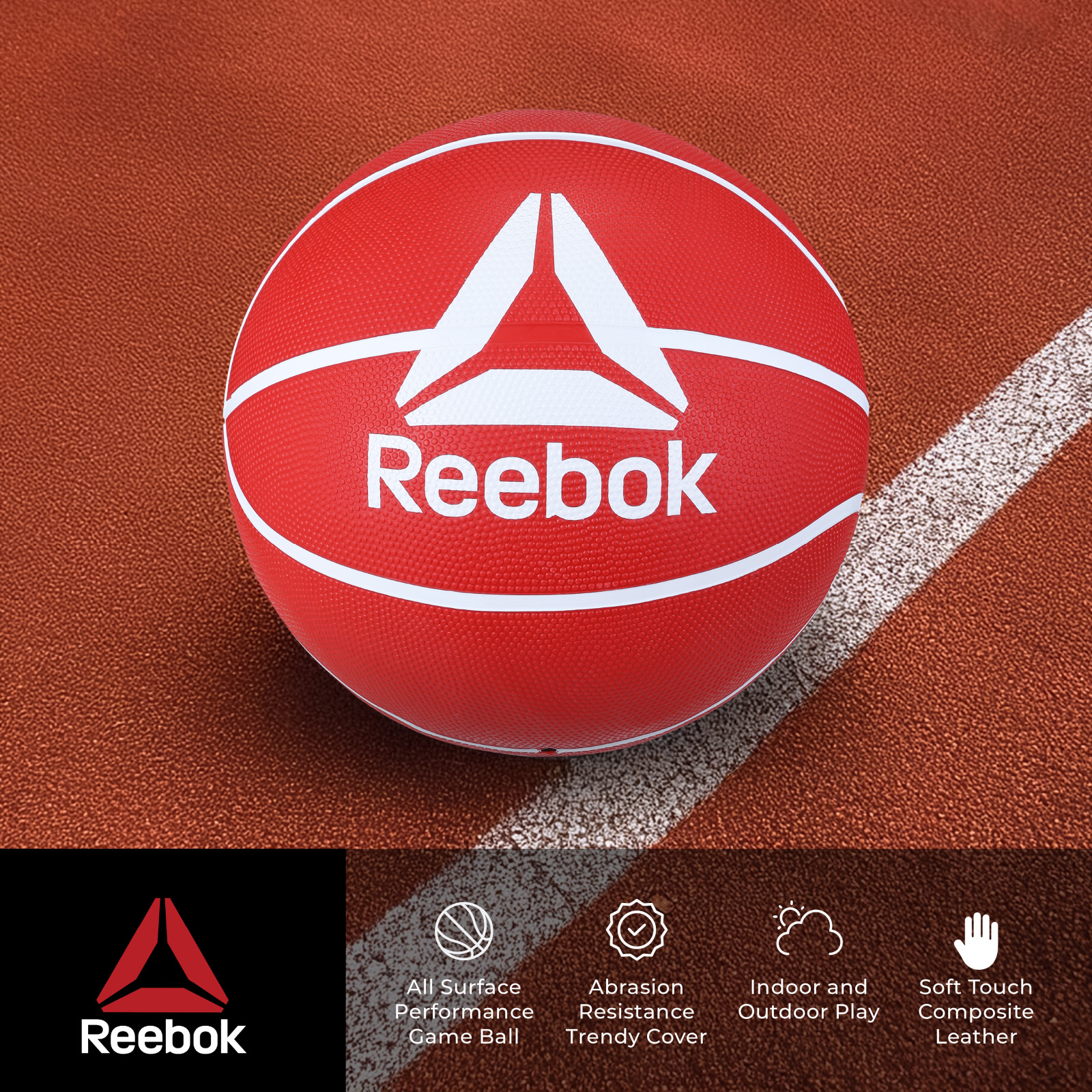 Reebok Size 6 Basketball with inflatable Pump - Durable Rubber Basketball for Indoor & Outdoor Play, Red – Official Size 6 Basketball for Adults and Teens